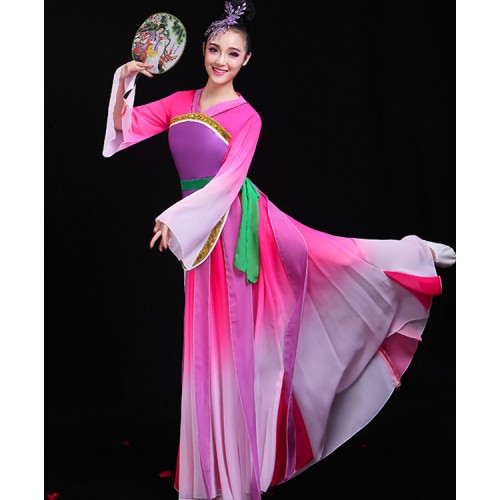 Women's chinese folk dance dress fairy pink dresses stage performance hanfu drama cosplay classical dance fan dance dress